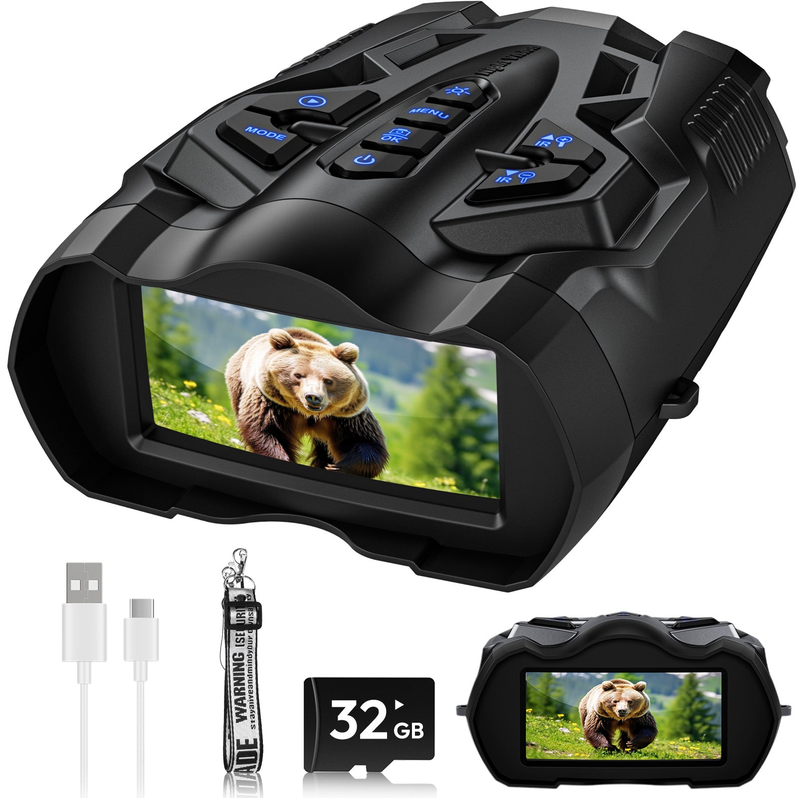 WISHBETY 4K Night Vision Goggles for Adults,16X Zoom Night Vision Binoculars with 1000FT Infrared Range,5000mAh Rechargeable Battery,3.5" Screen,Include 32GB Card,Gift for Mens and Outdoor Enthusiasts