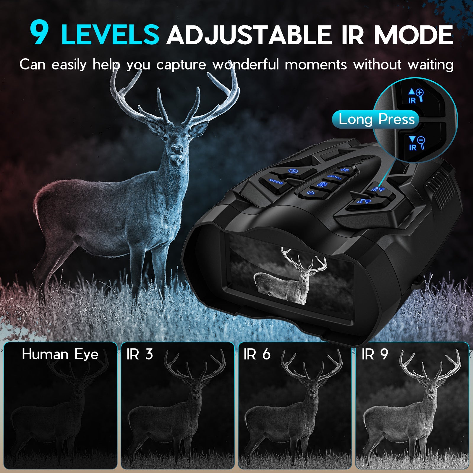 WISHBETY 4K Night Vision Goggles for Adults,16X Zoom Night Vision Binoculars with 1000FT Infrared Range,5000mAh Rechargeable Battery,3.5" Screen,Include 32GB Card,Gift for Mens and Outdoor Enthusiasts