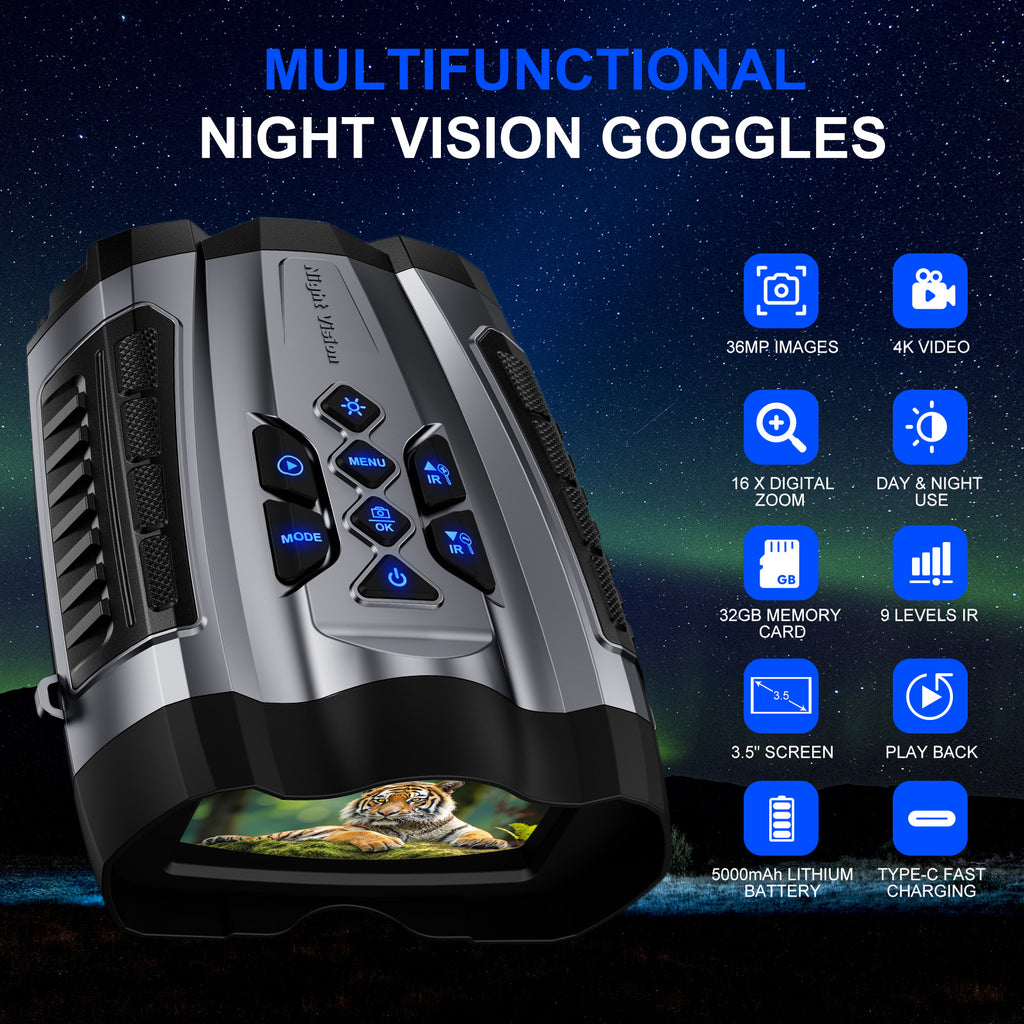 Night Vision Goggles,4K Night Vision Binoculars for Adult with 5000mAh Rechargeable Battery,16X Digital Zoom,3.5" HD Screen and 1000FT Viewing Range,32GB TF Card for Photo and Video,Ideal Gift for Men