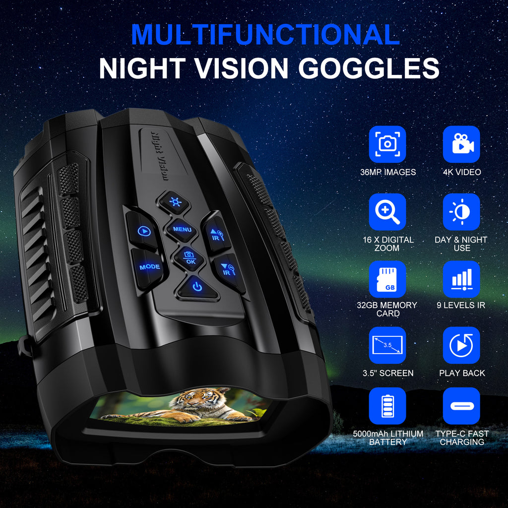 Night Vision Goggles,4K Night Vision Binoculars for Adult with 5000mAh Rechargeable Battery,16X Digital Zoom,3.5" HD Screen and 1000FT Viewing Range,32GB TF Card for Photo and Video,Ideal Gift for Men